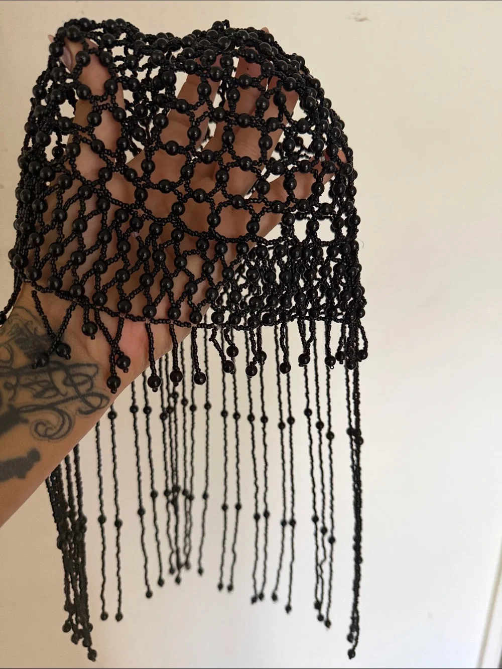 Black Beaded Fringe head piece - Picture 3 of 6